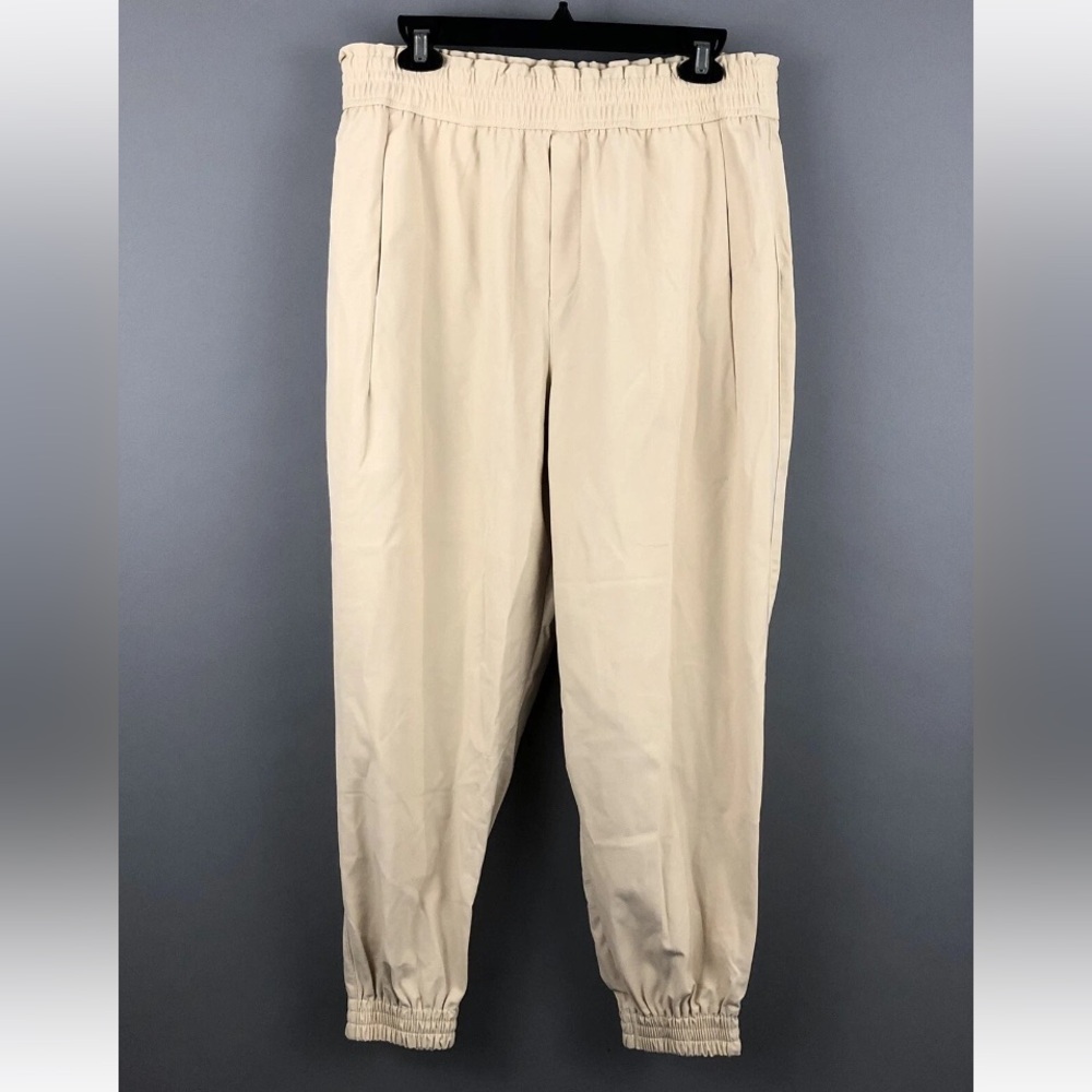 ZARA Ruffled Waist Jogger Pants XL Cream Pockets Pull On High Rise Casual